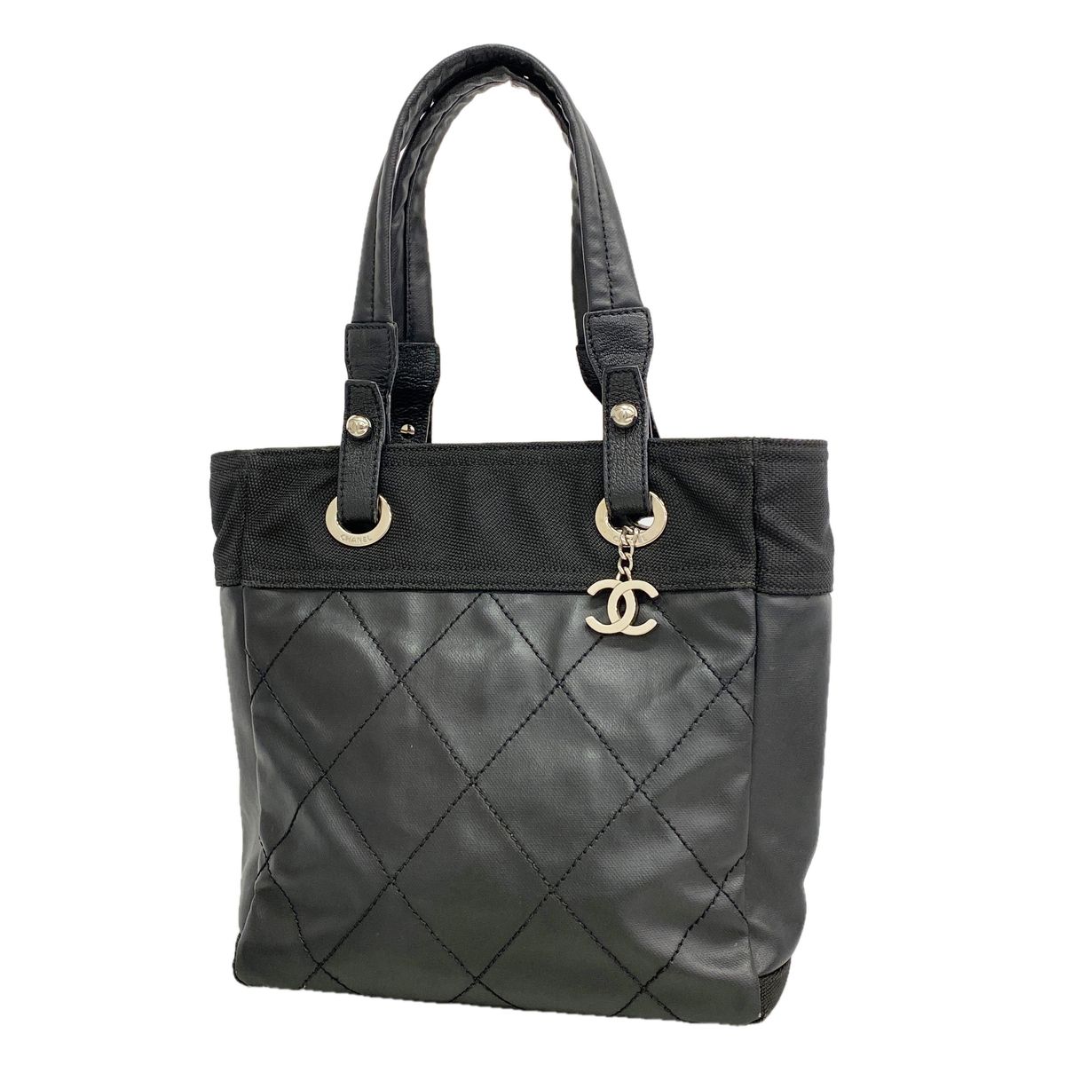 Chanel Tote Bag Paris Biarritz Canvas Black Silver