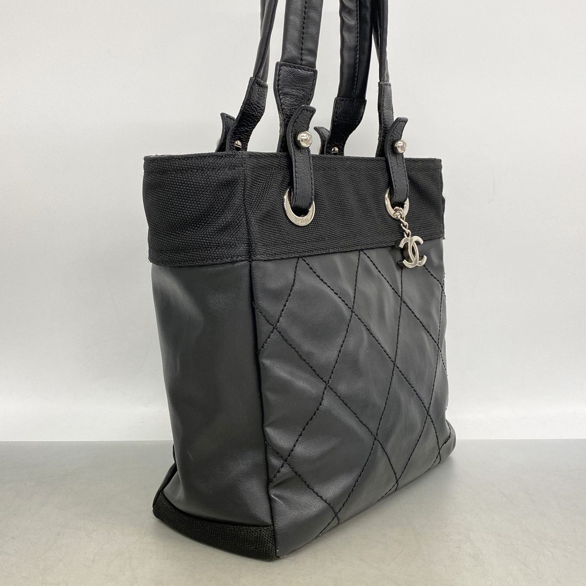 Chanel Tote Bag Paris Biarritz Canvas Black Silver — view 2