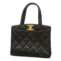 Chanel Tote Bag Quilted Lambskin Black Gold