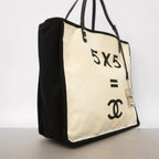 Chanel Tote Bag Let's Lemon Straight Canvas White Black Silver — view 2