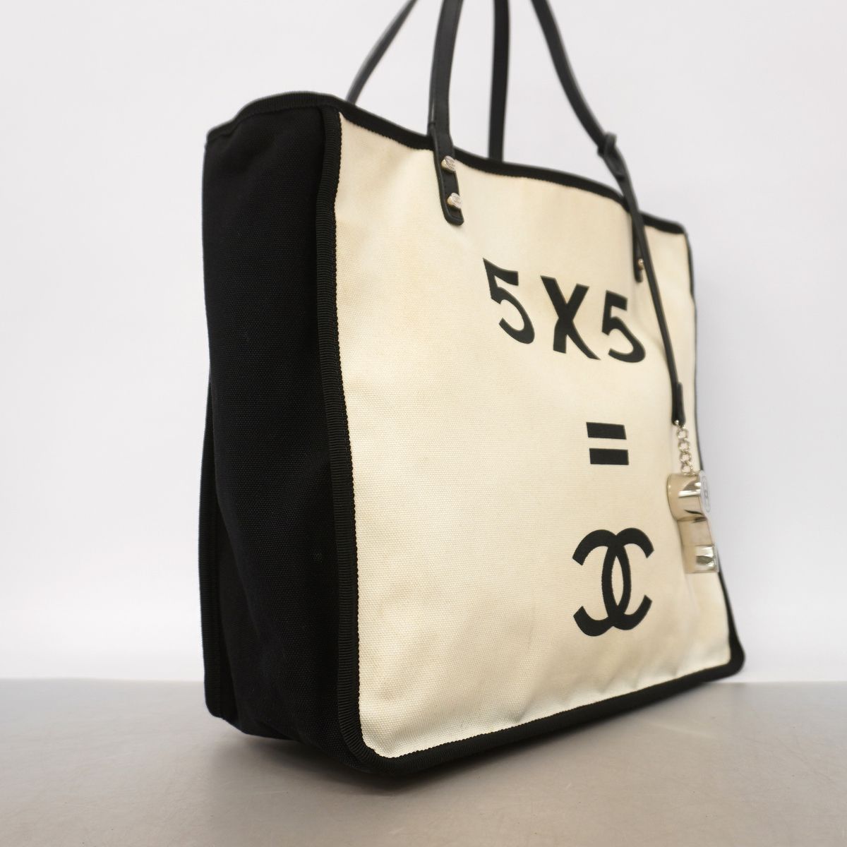 Chanel Tote Bag Let's Lemon Straight Canvas White Black Silver — view 2