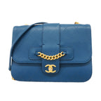 Chanel Shoulder Bag Quilted Leather Blue Gold