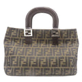 Fendi Zucca Handbag Canvas Leather Dark Brown Khaki