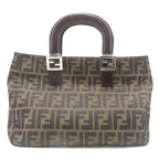 Fendi Zucca Handbag Canvas Leather Dark Brown Khaki