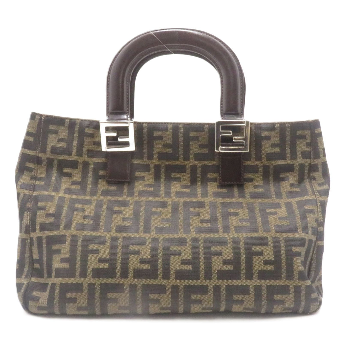 Fendi Zucca Handbag Canvas Leather Dark Brown Khaki