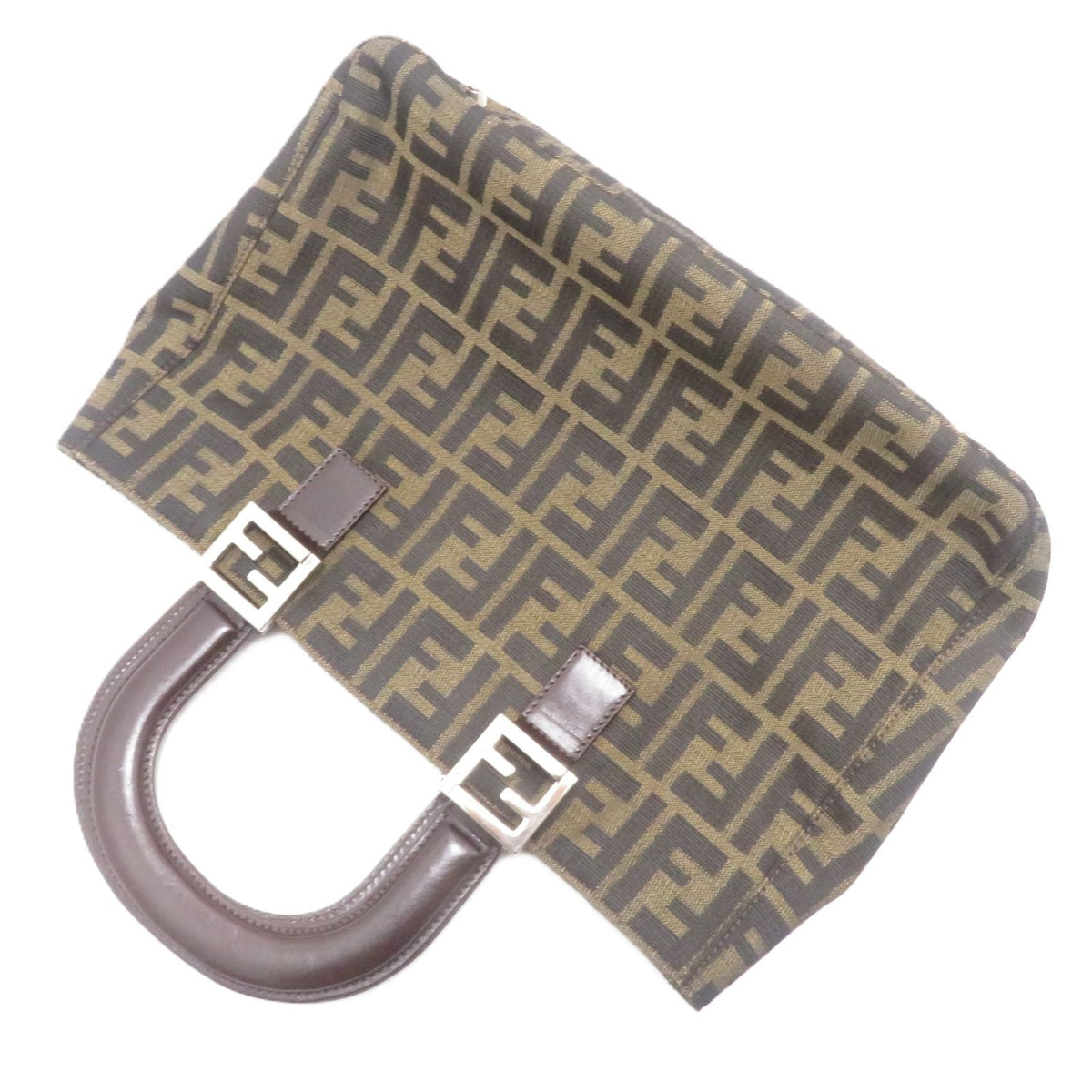 Fendi Zucca Handbag Canvas Leather Dark Brown Khaki — view 3