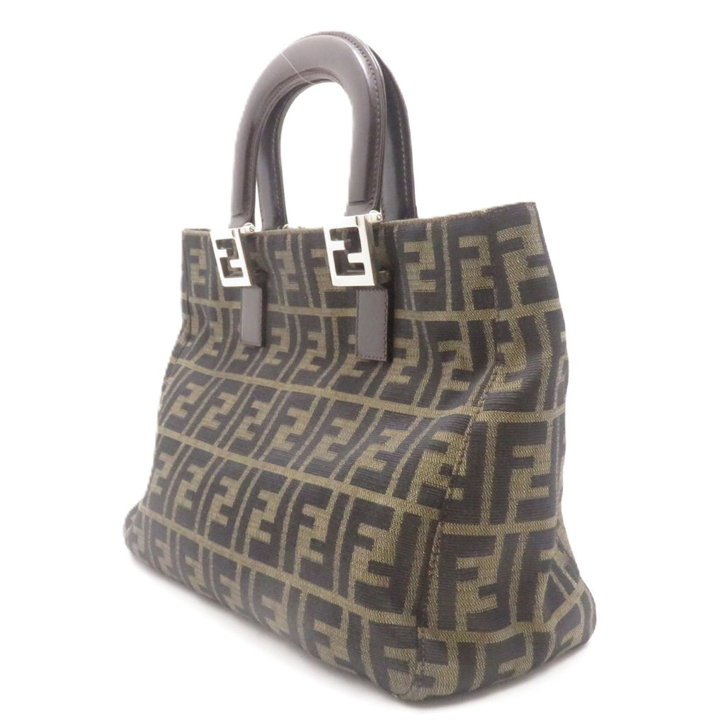 Fendi Zucca Handbag Canvas Leather Dark Brown Khaki — view 2