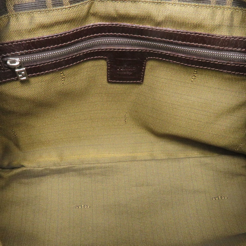 Fendi Zucca Handbag Canvas Leather Dark Brown Khaki — view 8