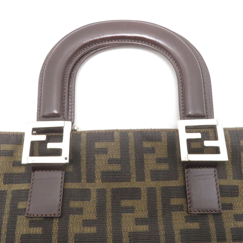 Fendi Zucca Handbag Canvas Leather Dark Brown Khaki — view 7