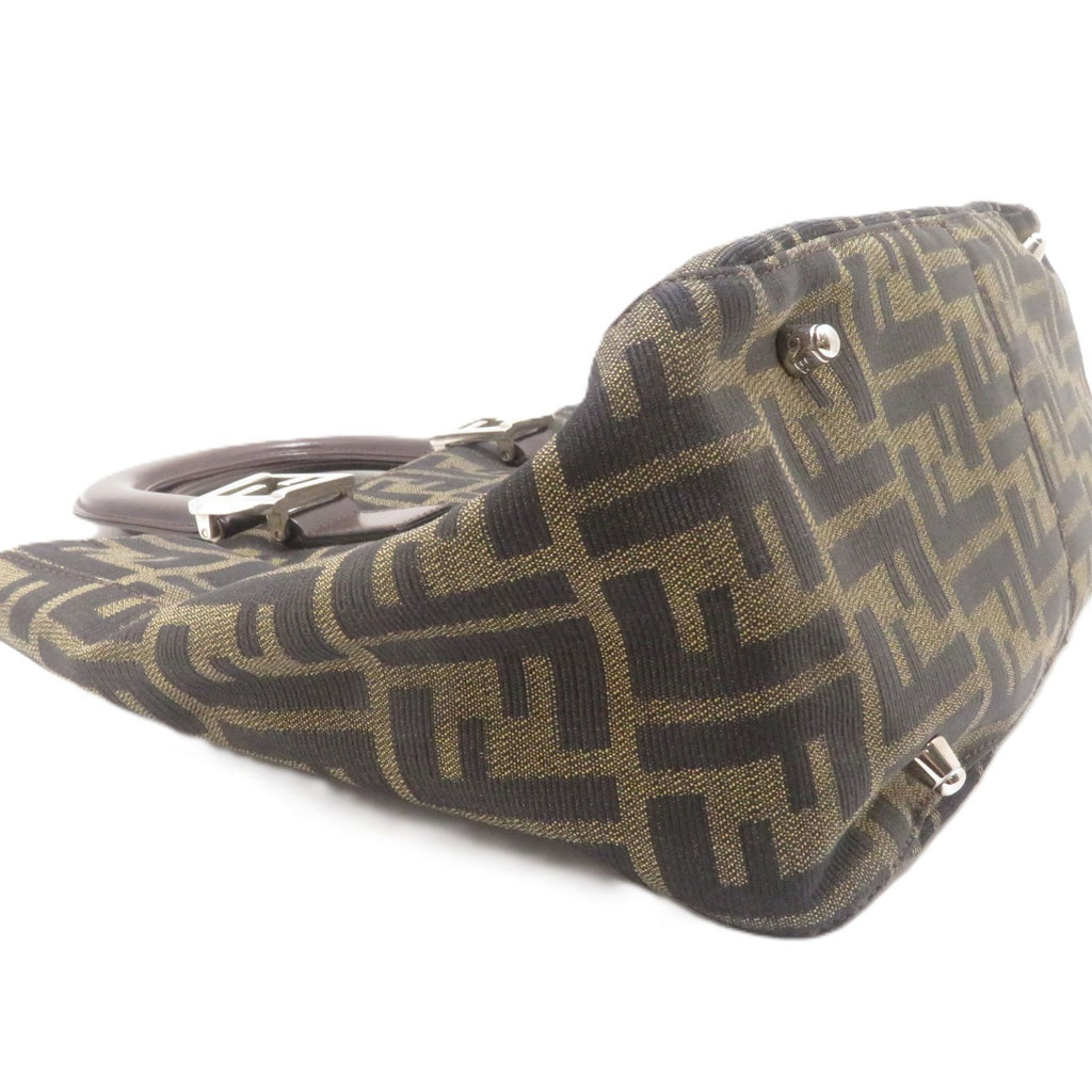 Fendi Zucca Handbag Canvas Leather Dark Brown Khaki — view 6