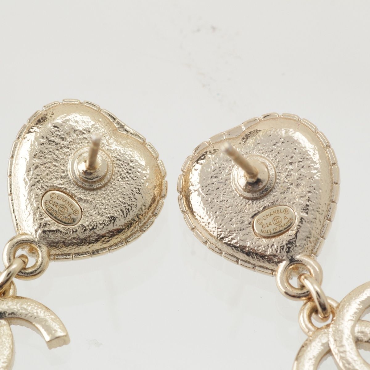 Chanel CC Logo Rhinestone Heart Earrings White — view 7