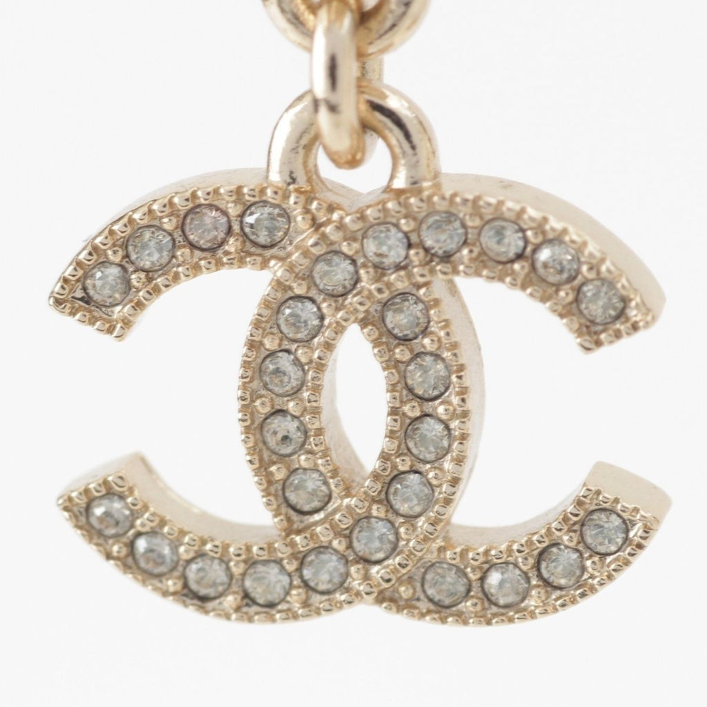 Chanel CC Logo Rhinestone Heart Earrings White — view 3