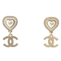 Chanel CC Logo Rhinestone Heart Earrings White