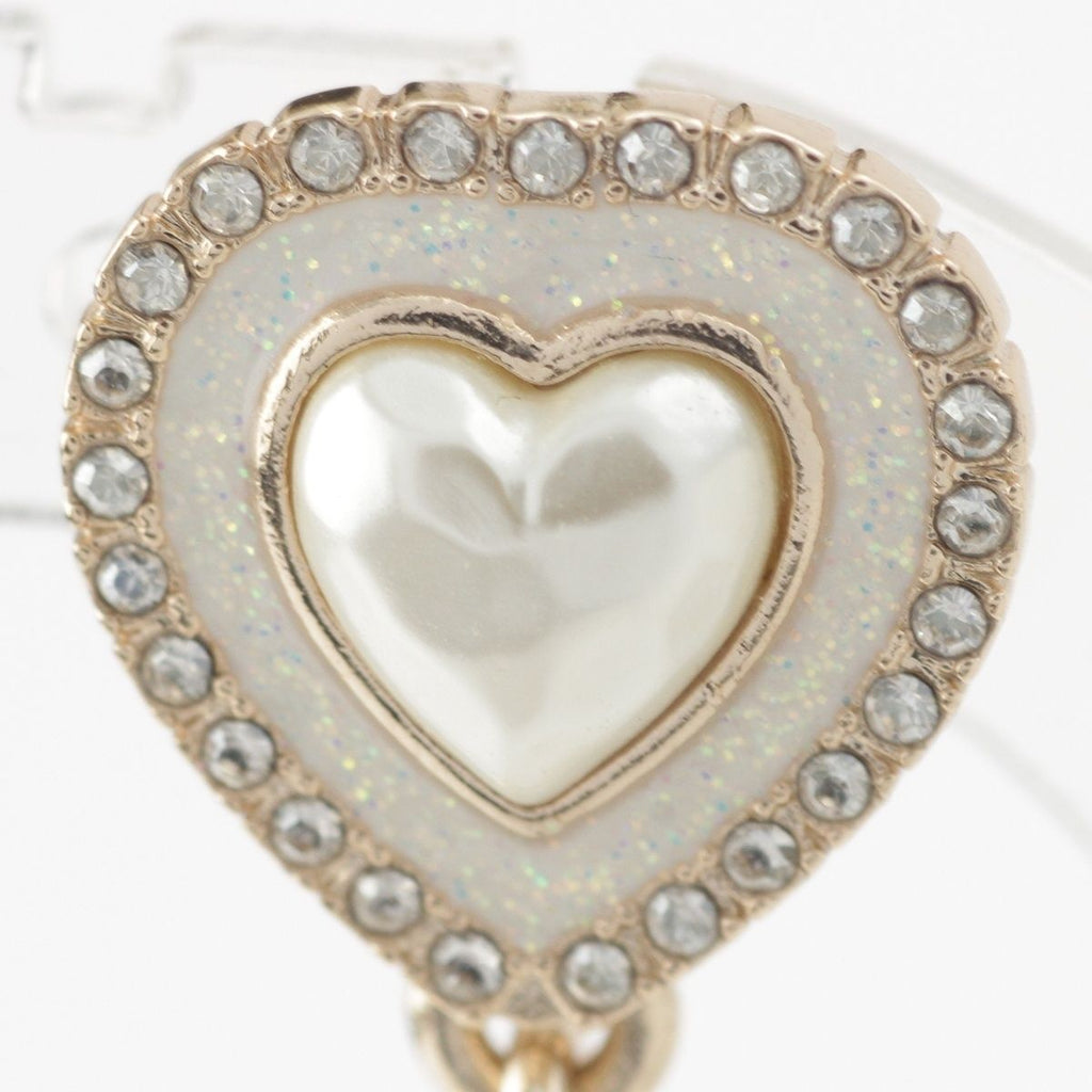 Chanel CC Logo Rhinestone Heart Earrings White — view 4