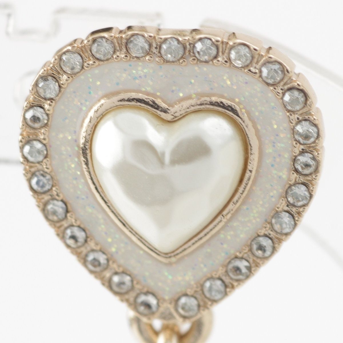 Chanel CC Logo Rhinestone Heart Earrings White — view 4