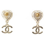 Chanel CC Logo Rhinestone Heart Earrings White — view 2
