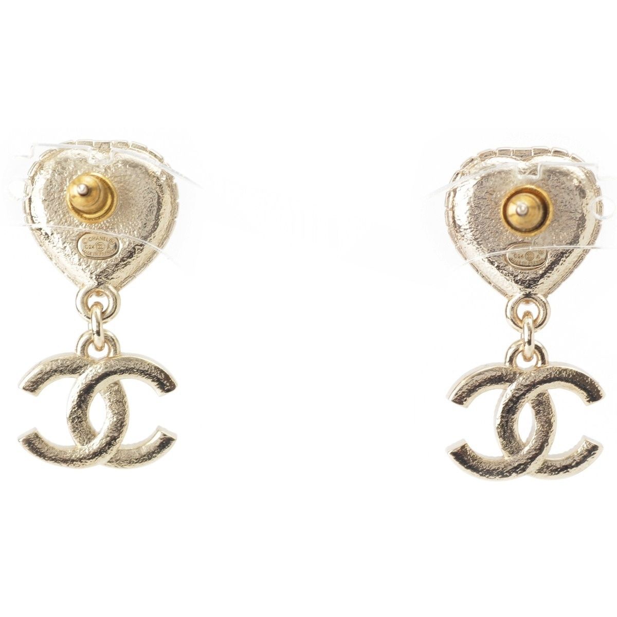 Chanel CC Logo Rhinestone Heart Earrings White — view 2