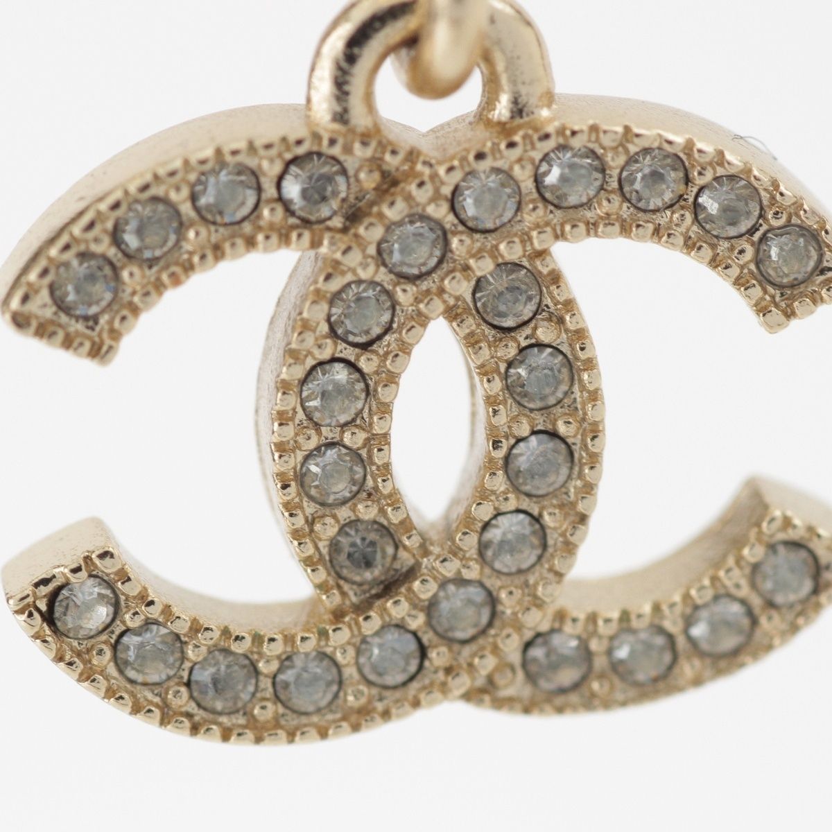 Chanel CC Logo Rhinestone Heart Earrings White — view 5