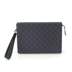 Gucci GG Supreme Medium Bicolor Silver Clutch Pouch Blue Navy Green