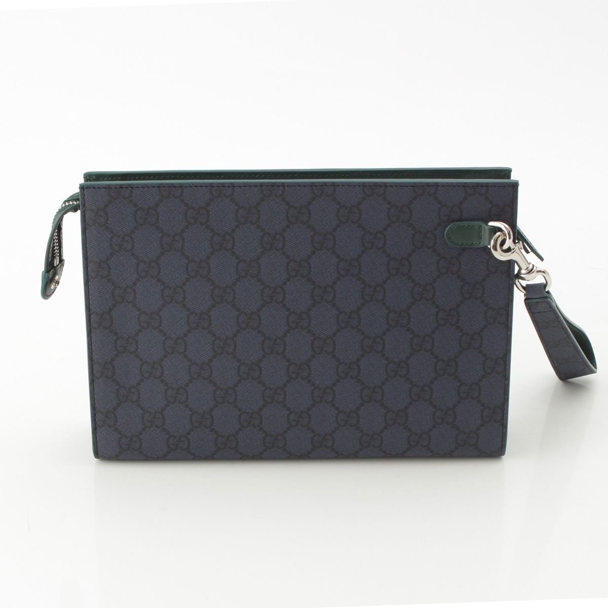 Gucci GG Supreme Medium Bicolor Silver Clutch Pouch Blue Navy Green — view 4