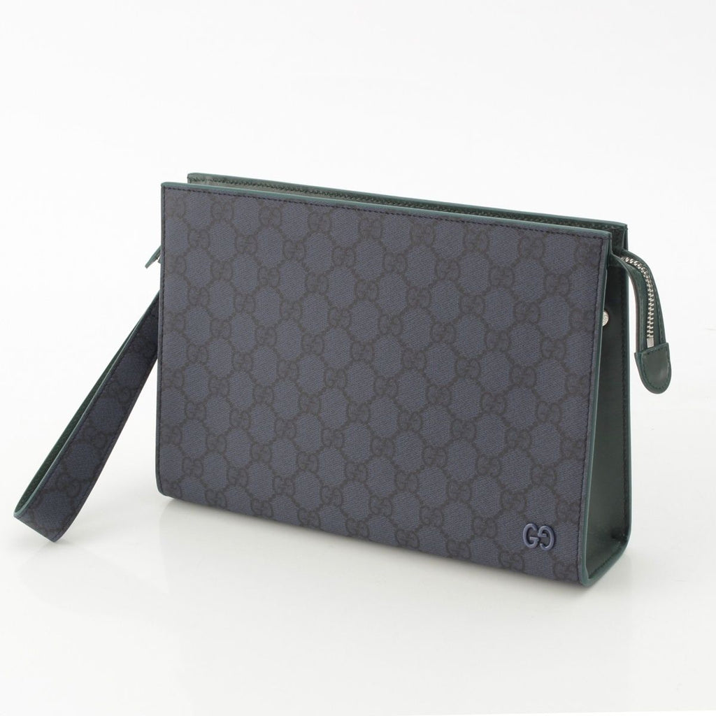 Gucci GG Supreme Medium Bicolor Silver Clutch Pouch Blue Navy Green — view 2