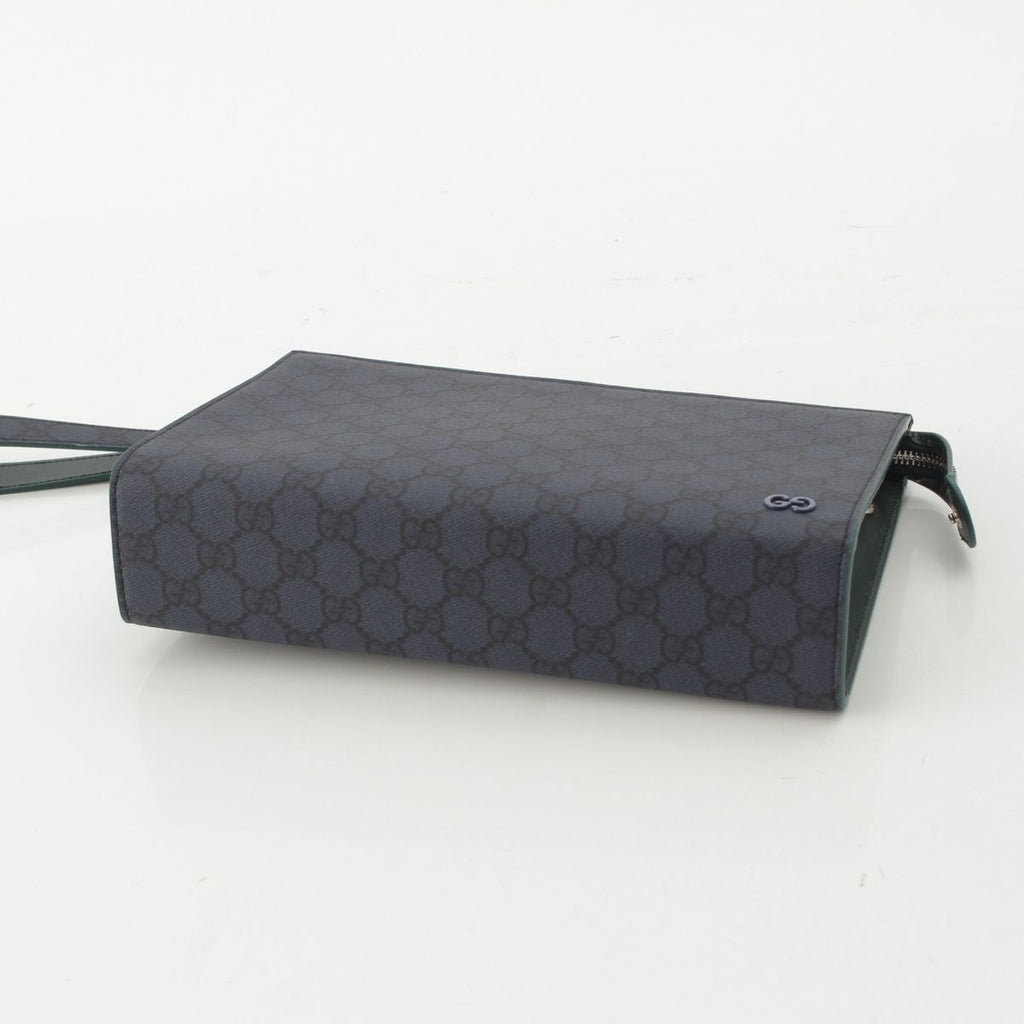 Gucci GG Supreme Medium Bicolor Silver Clutch Pouch Blue Navy Green — view 5