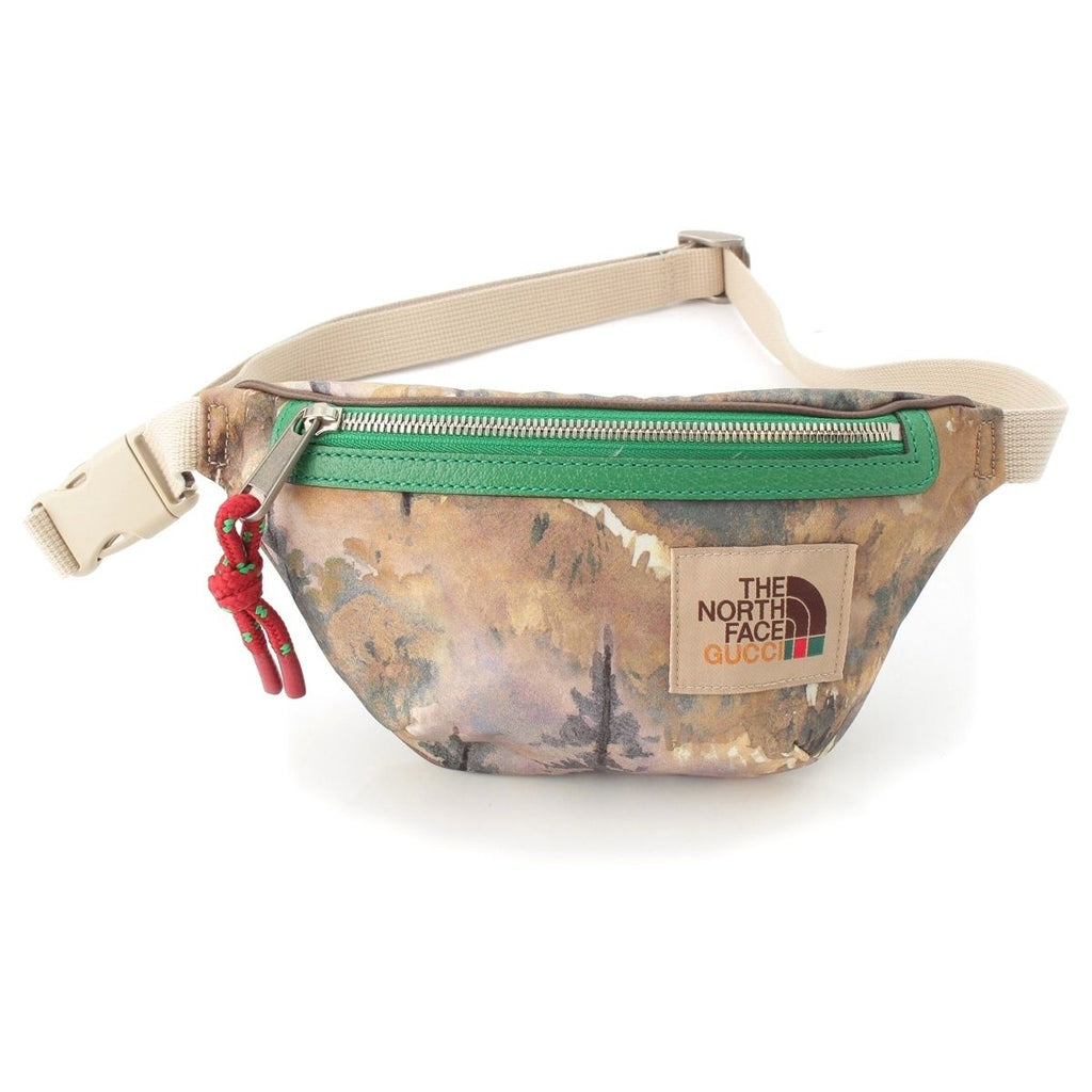 Gucci the North Face Nylon Leather Belt Bag Waist Pouch Beige Green