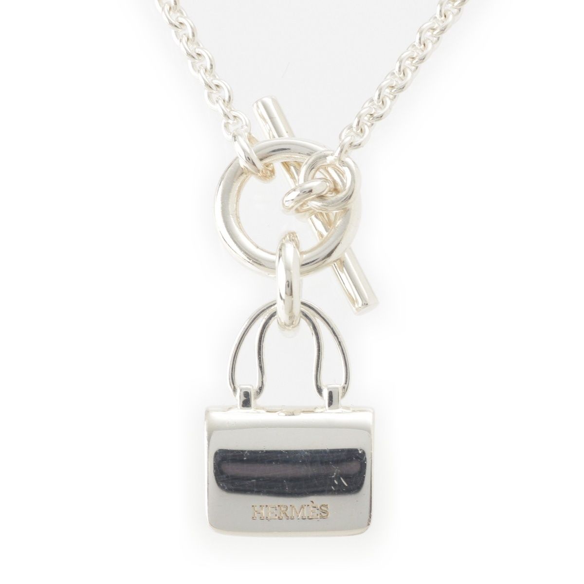Hermes Amulette Constance H Logo T Bar Necklace Silver — view 2