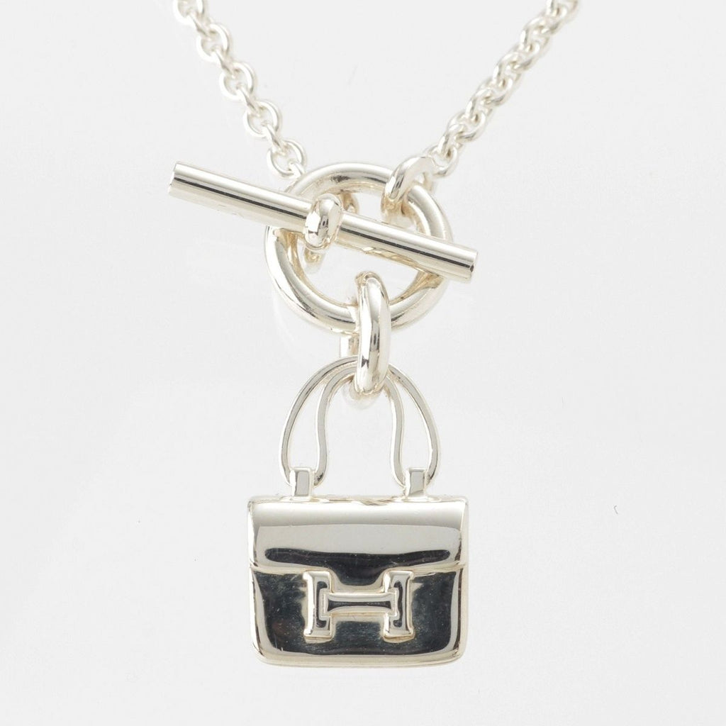 Hermes Amulette Constance H Logo T Bar Necklace Silver