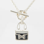 Hermes Amulette Constance H Logo T Bar Necklace Silver