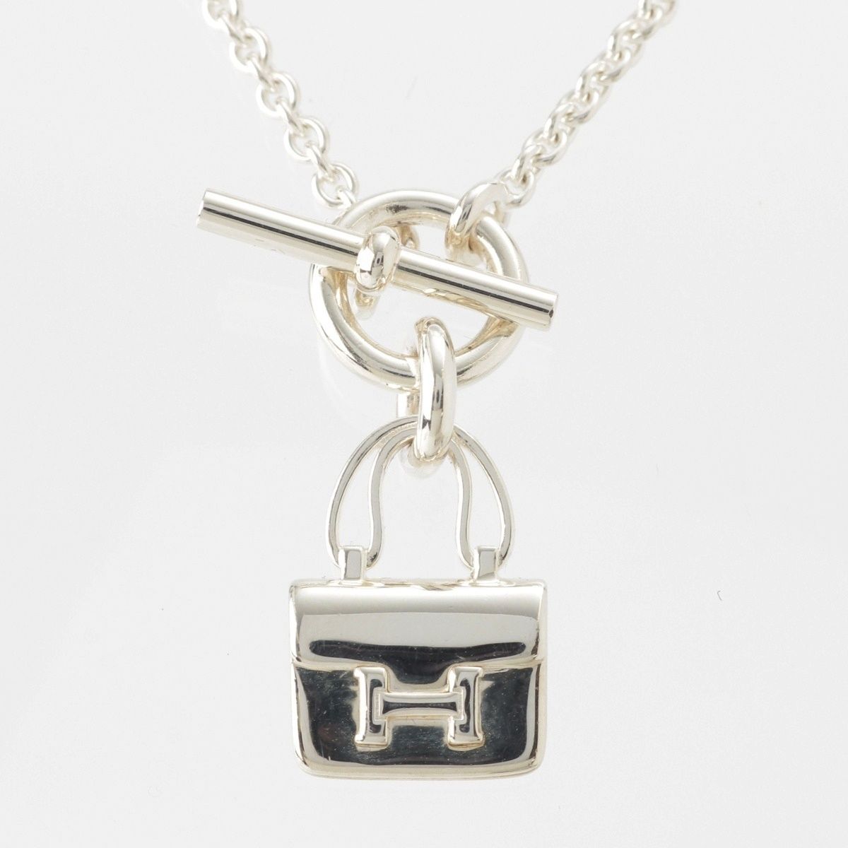 Hermes Amulette Constance H Logo T Bar Necklace Silver