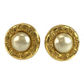 Chanel Vintage CC Logo Gold Plated Faux Pearl Earrings