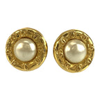 Chanel Vintage CC Logo Gold Plated Faux Pearl Earrings