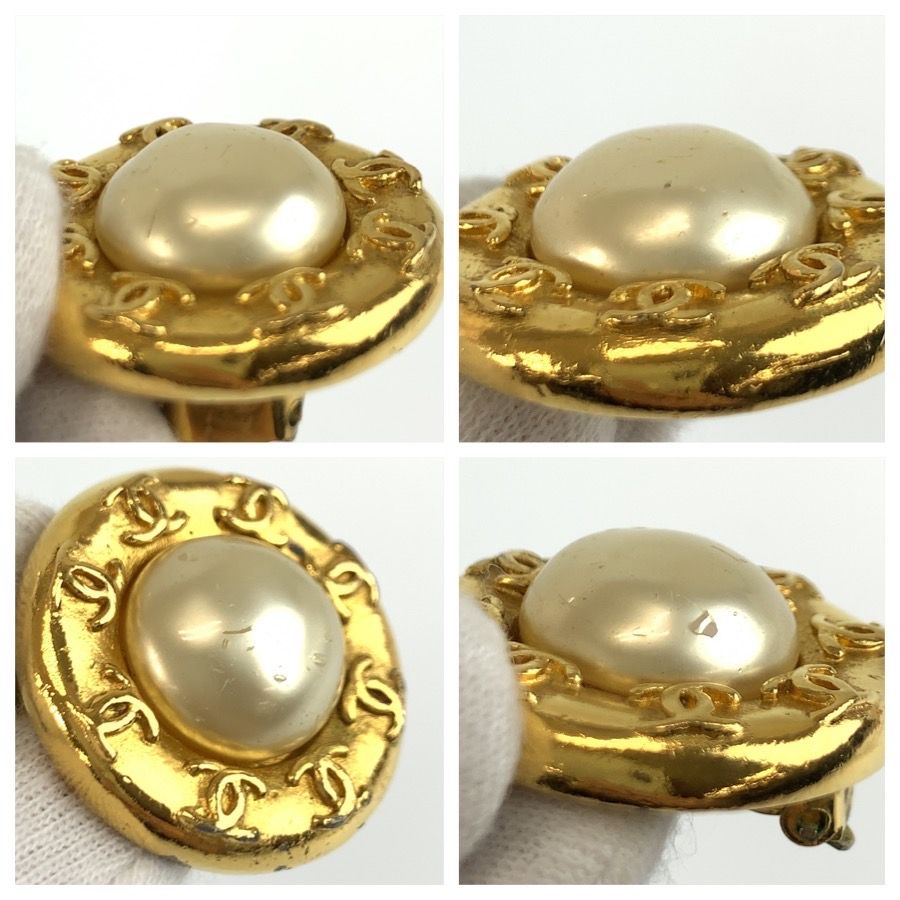 Chanel Vintage CC Logo Gold Plated Faux Pearl Earrings — view 5