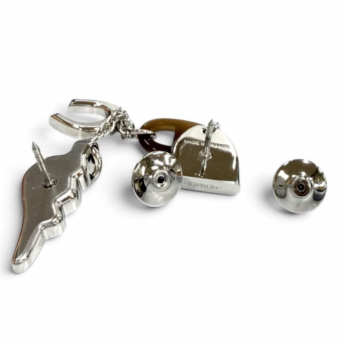 Hermes Buffalo Horn Bon Voyage Pin Brooch Chaine D'ancre Silver Brown Khaki — view 7