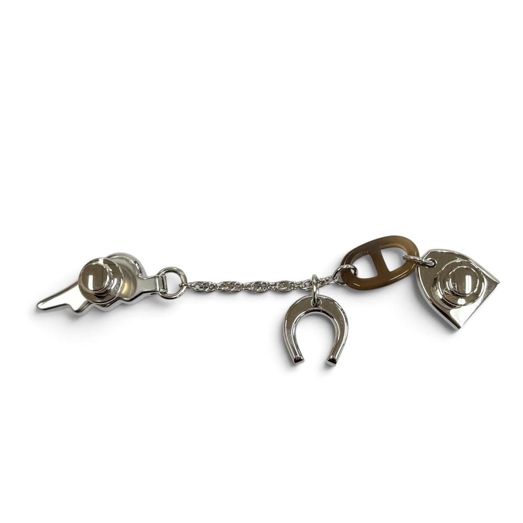 Hermes Buffalo Horn Bon Voyage Pin Brooch Chaine D'ancre Silver Brown Khaki — view 3