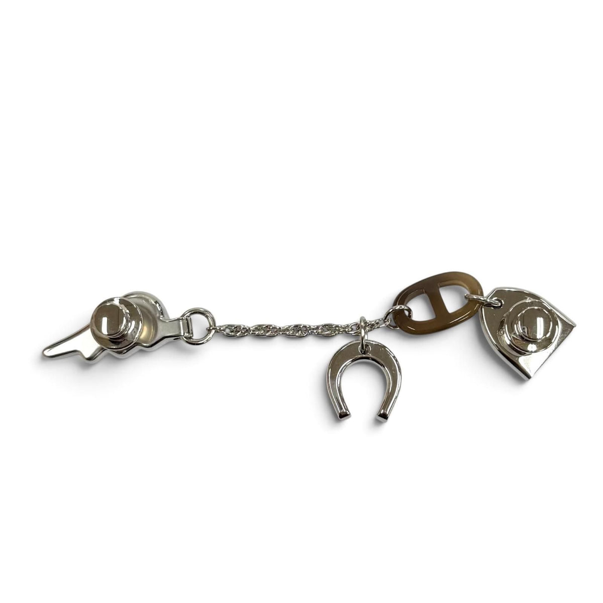 Hermes Buffalo Horn Bon Voyage Pin Brooch Chaine D'ancre Silver Brown Khaki — view 3
