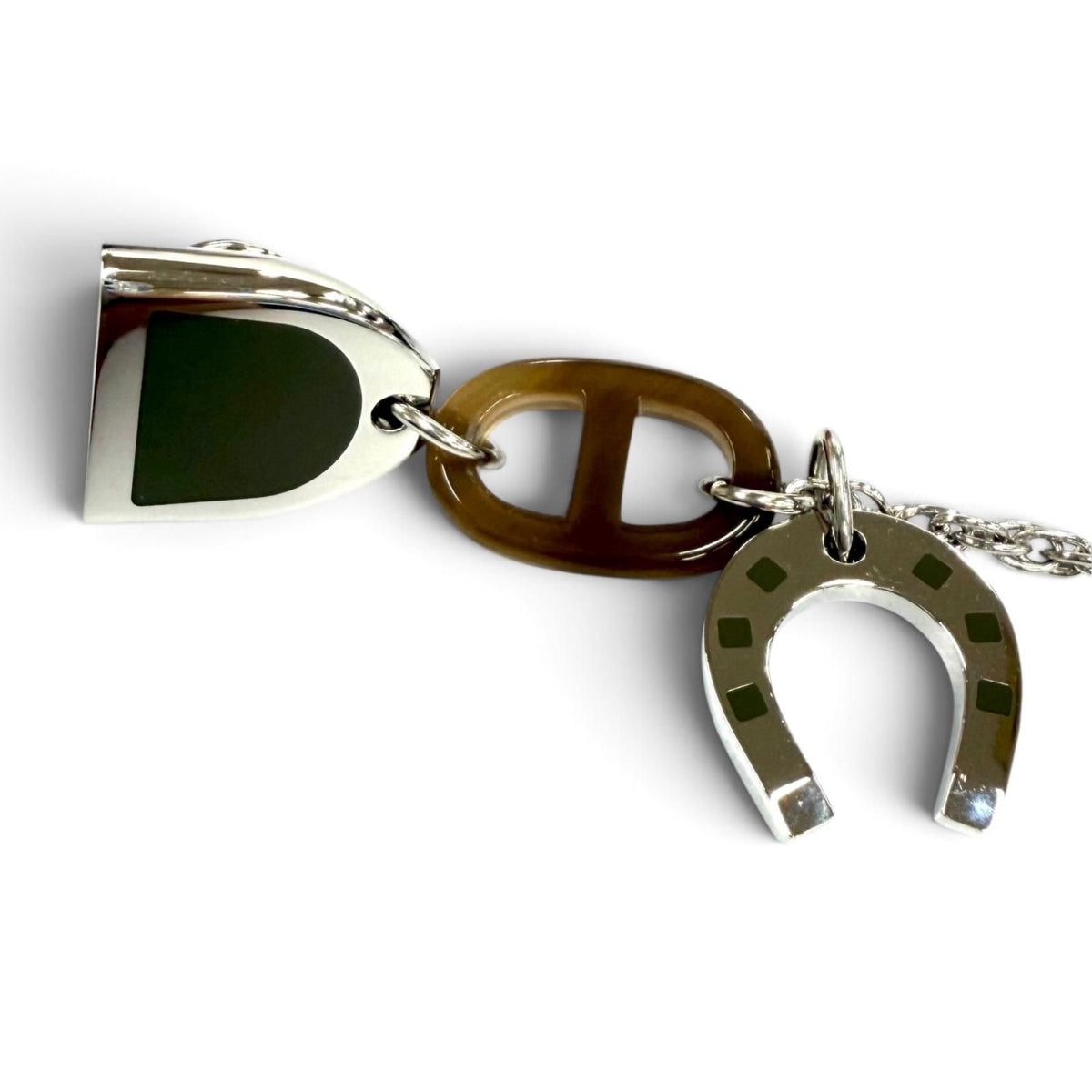 Hermes Buffalo Horn Bon Voyage Pin Brooch Chaine D'ancre Silver Brown Khaki — view 6