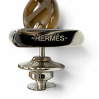 Hermes Buffalo Horn Bon Voyage Pin Brooch Chaine D'ancre Silver Brown Khaki — view 8