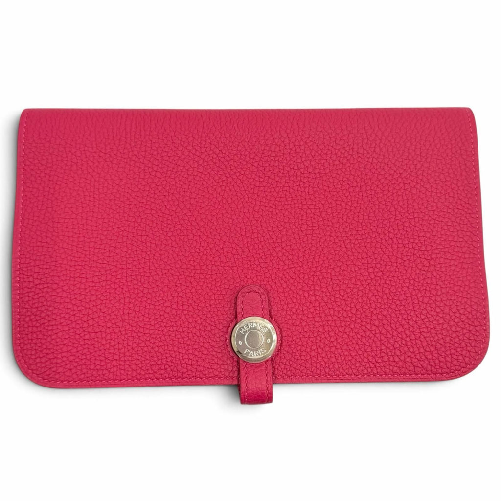 Hermes Dogon GM Framboise Togo Silver Sellier Wallet