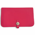 Hermes Dogon GM Framboise Togo Silver Sellier Wallet
