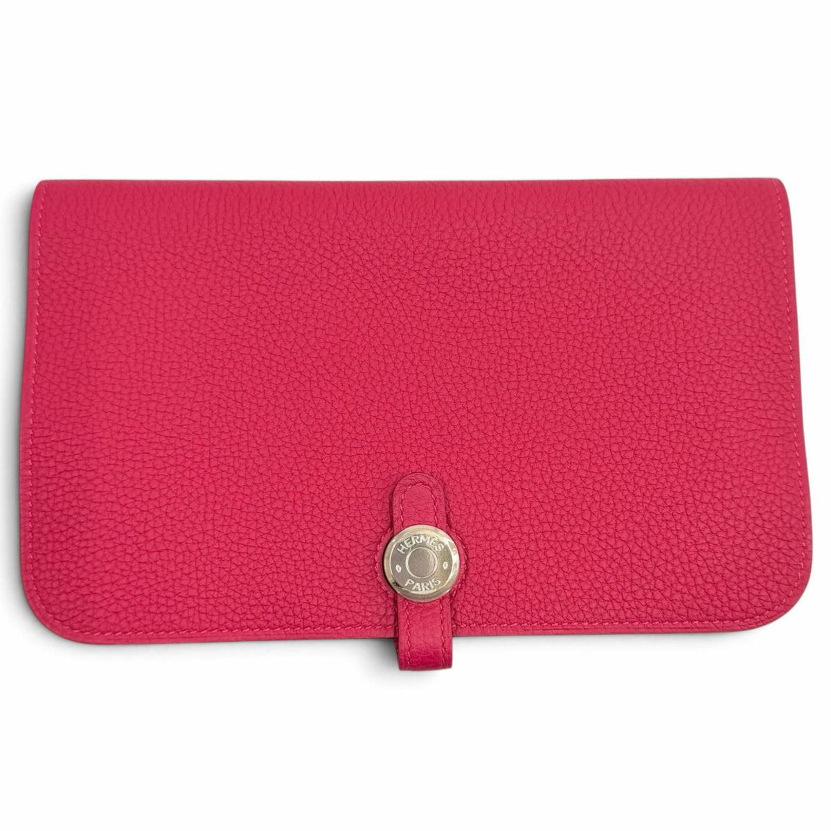 Hermes Dogon GM Framboise Togo Silver Sellier Wallet