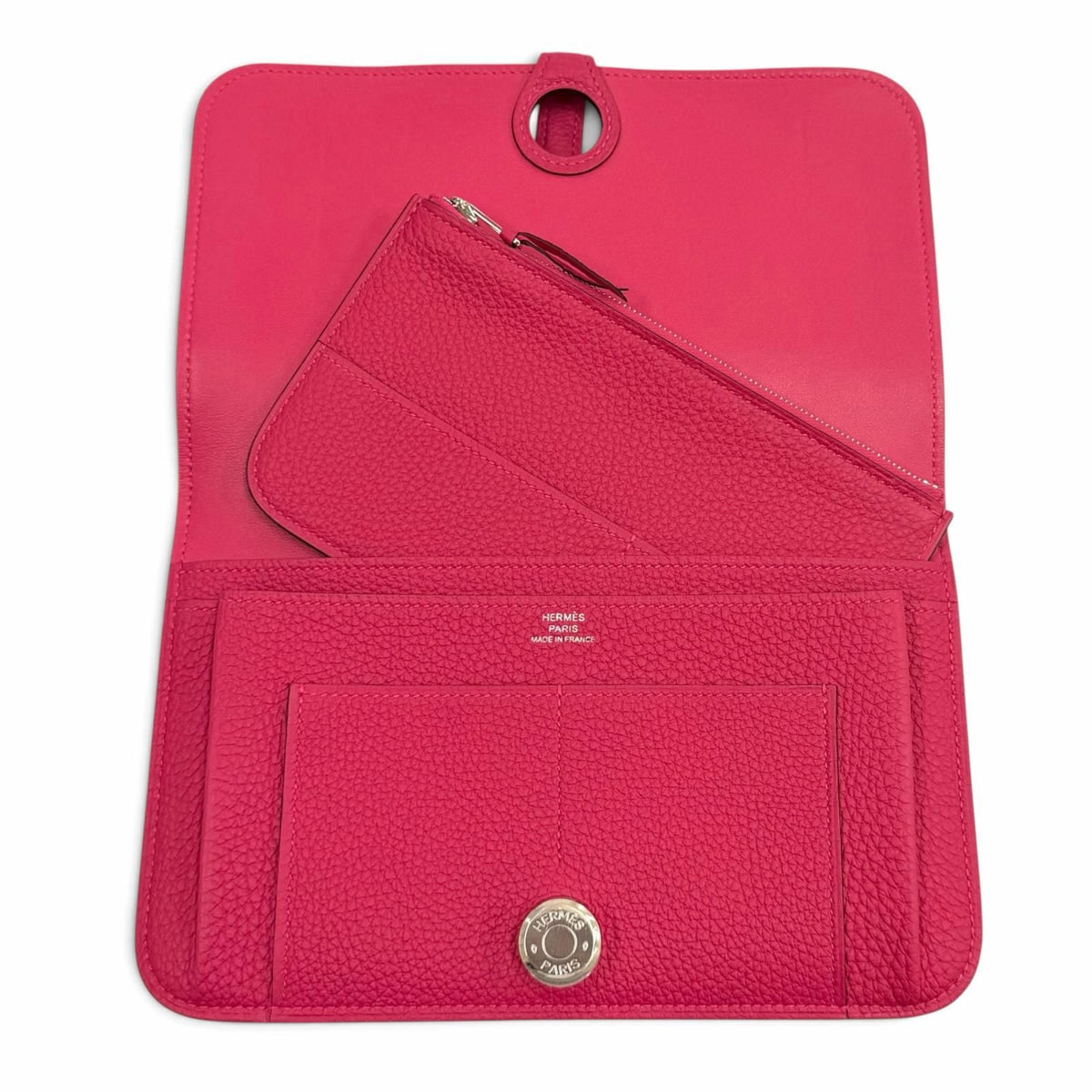 Hermes Dogon GM Framboise Togo Silver Sellier Wallet — view 4