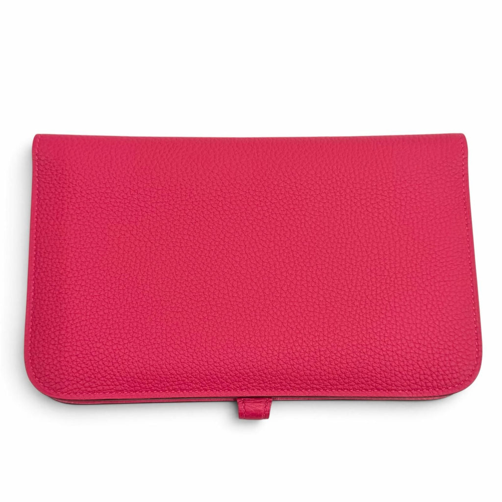 Hermes Dogon GM Framboise Togo Silver Sellier Wallet — view 2