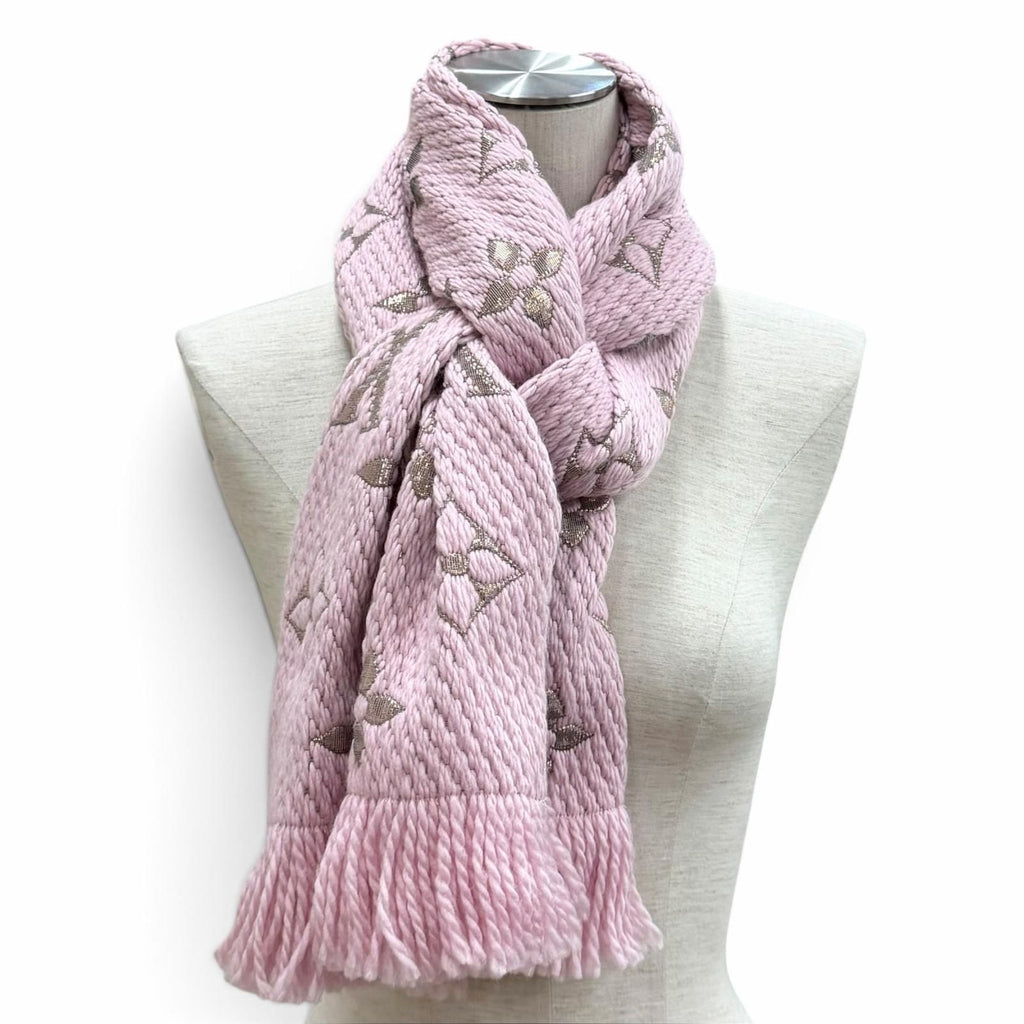 Louis Vuitton Logomania Scarf Shine Wool Silk Blend Rose Ballerine — view 3