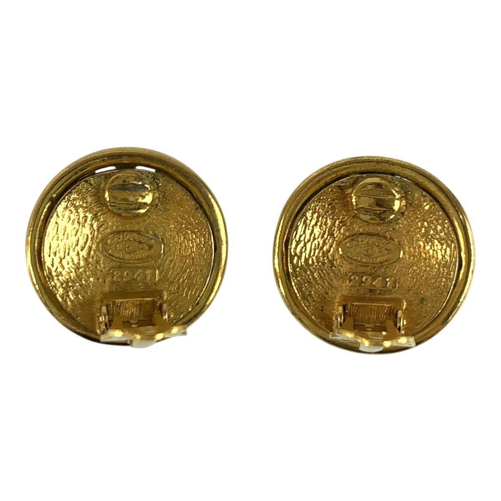 Chanel Vintage CC Logo Gold Plated Earrings 93P Stamp — view 3
