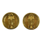 Chanel Vintage CC Logo Gold Plated Earrings 93P Stamp — view 2