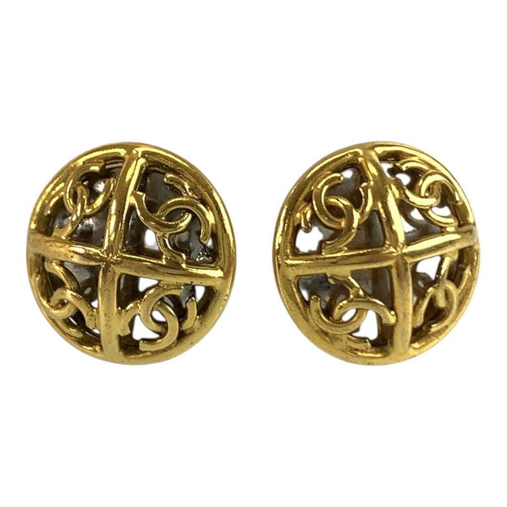 Chanel Vintage CC Logo Gold Plated Earrings 93P Stamp