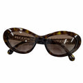 Chanel Logo Leather Cat Eye Sunglasses Brown Marble Gold Demo Lens Eyewear