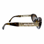 Chanel Logo Leather Cat Eye Sunglasses Brown Marble Gold Demo Lens Eyewear — view 5